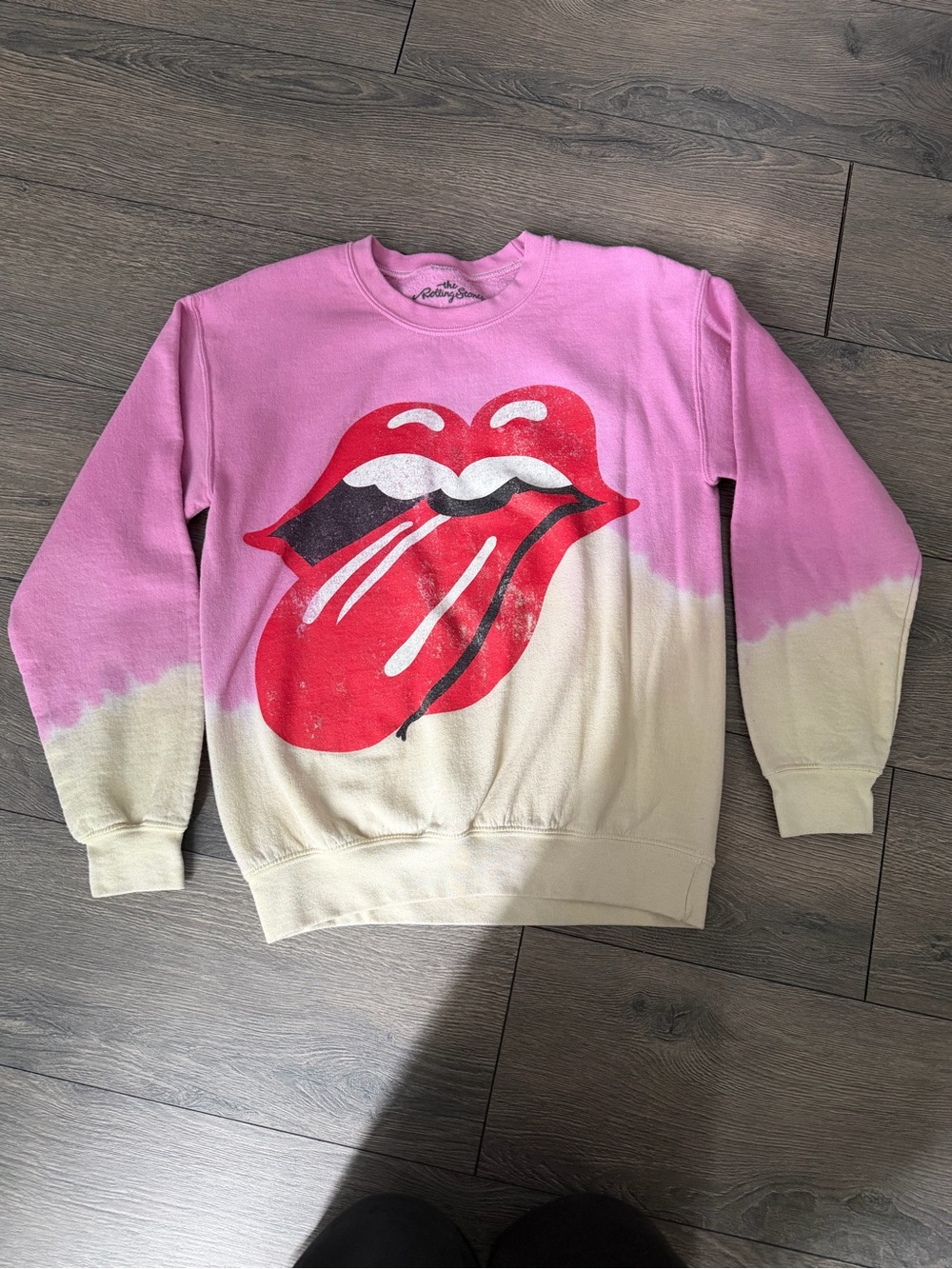 Urban Outfitters Pink and Cream Graphic Crewneck with Rolling Stones Logo